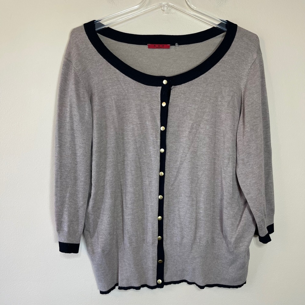 RED Woman Tan Black Colorblock Scoop Neck 3/4 Sleeve Cardigan Plus Size 3X